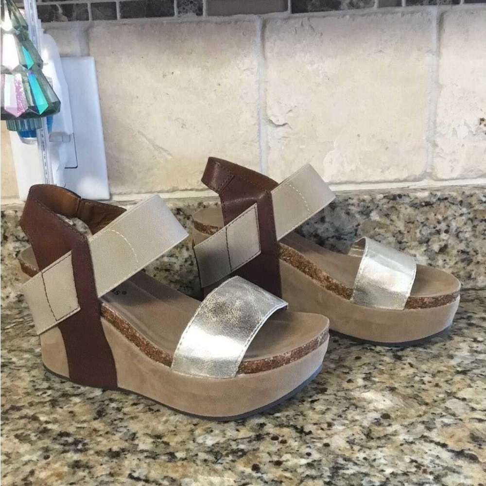 Pierre Dumas Silver and Brown Wedge Shoes